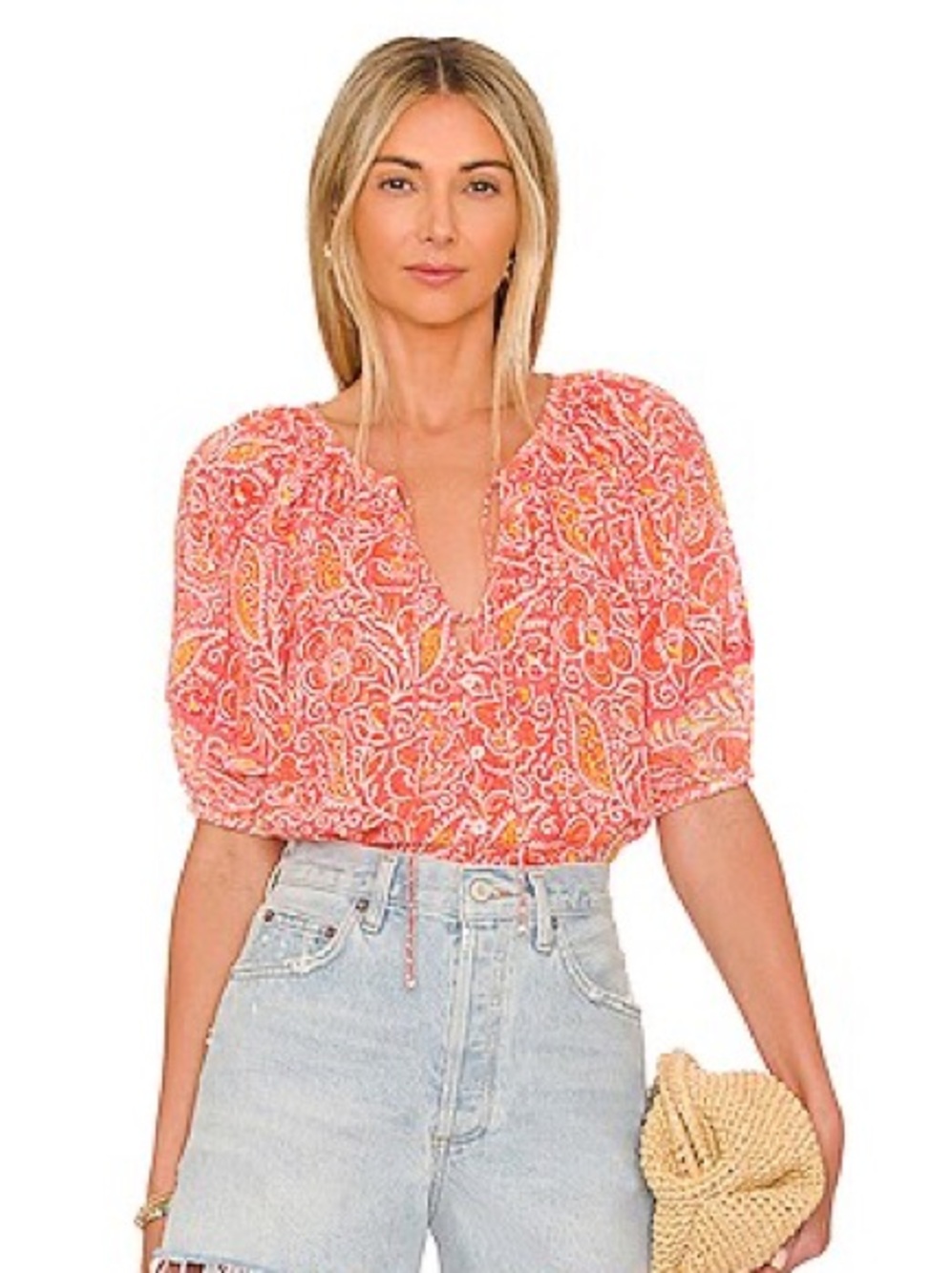 Cleobella Layla Blouse in Orange Blossom Block Print - XS